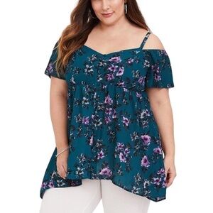 Torrid Georgette Cold Shoulder Button Front Blouse Lanette Floral Torrid 00 M